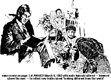 [same scene on page 1 of AWAKE March 8, 1982 with male haircuts altered]
