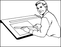 [Bethel artist seated at his drawing board]