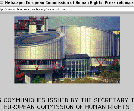 [Screenshot of Commission Press Release web page www.dhcommhr.coe.fr/eng/presslist.htm showing building photo]