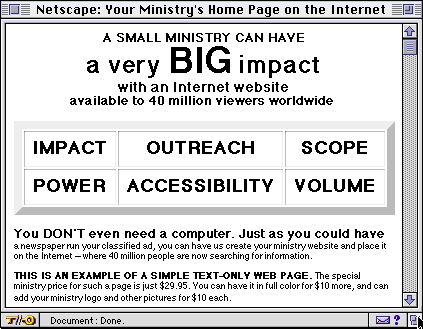 [A SMALL MINISTRY can have a very BIG impact with an Internet website]